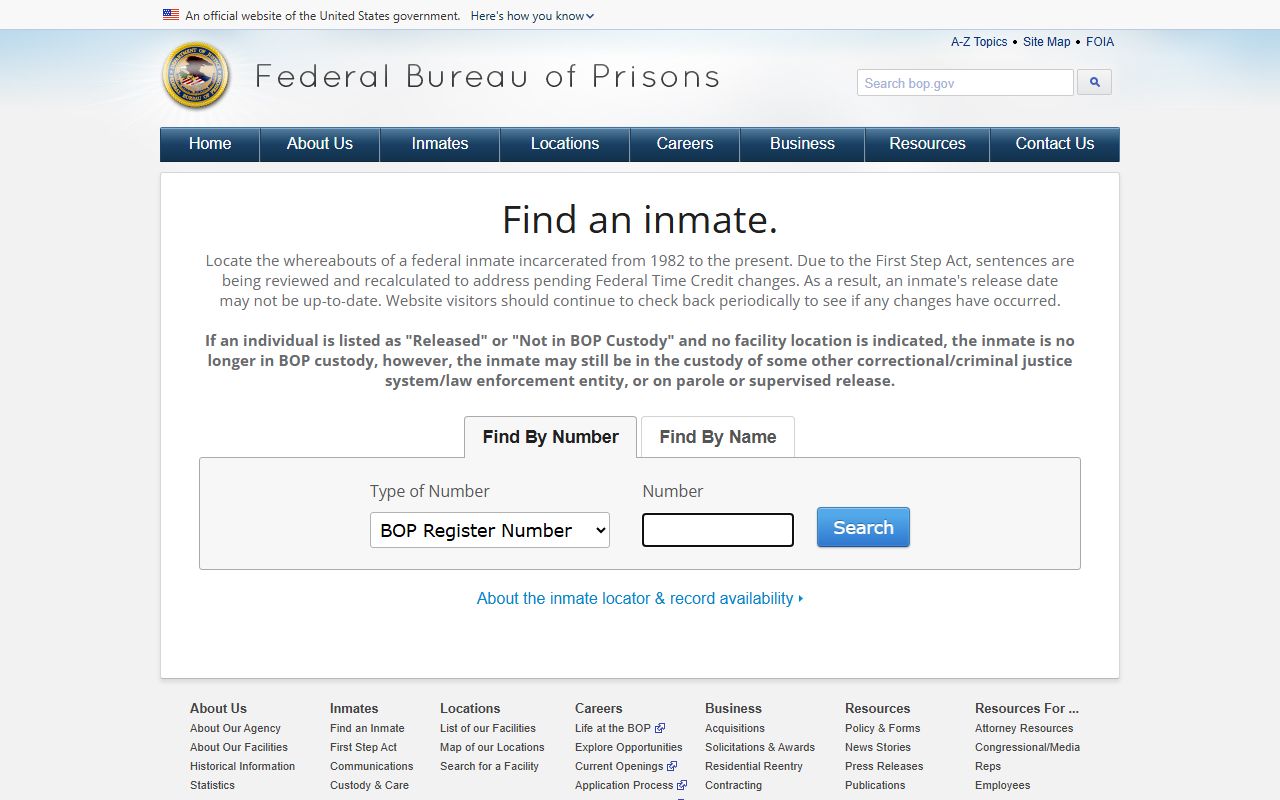 Federal BOP locator for Orleans County inmate custody checks