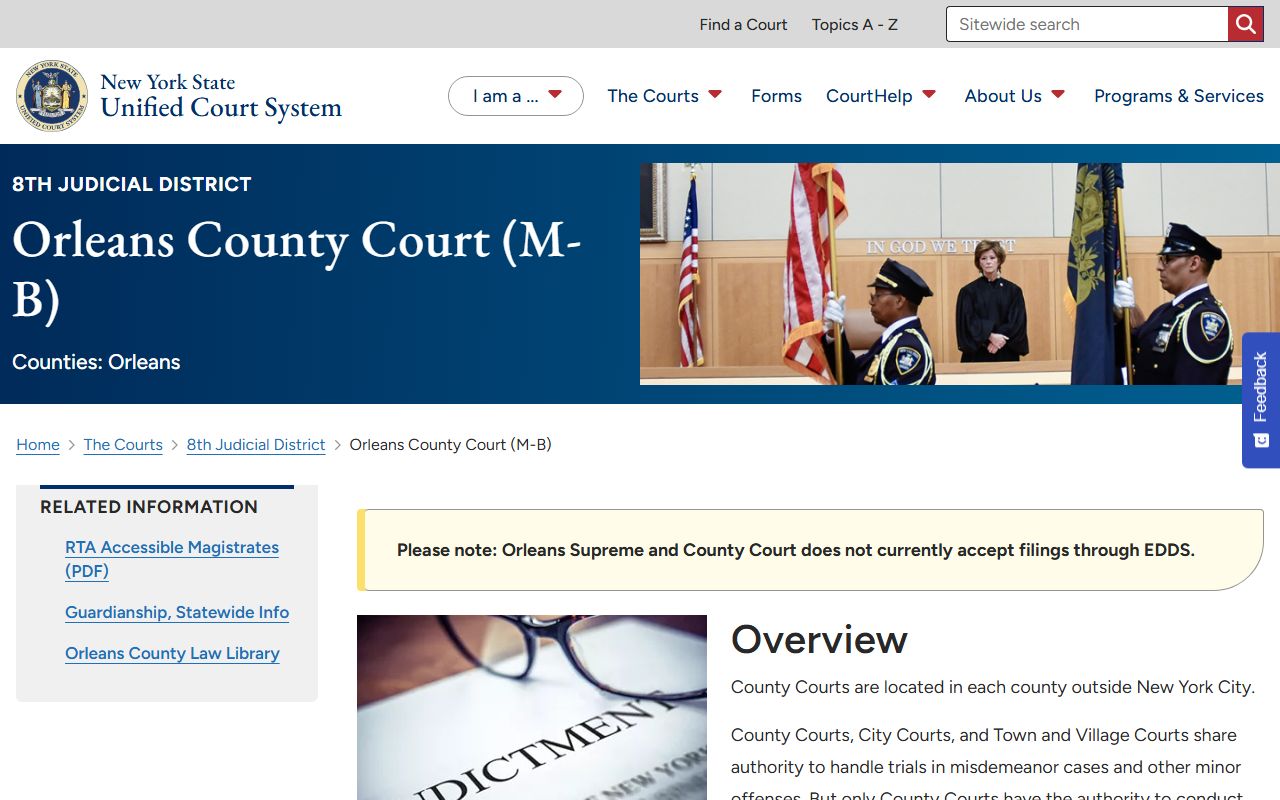 Orleans County Court page for court records after arrest