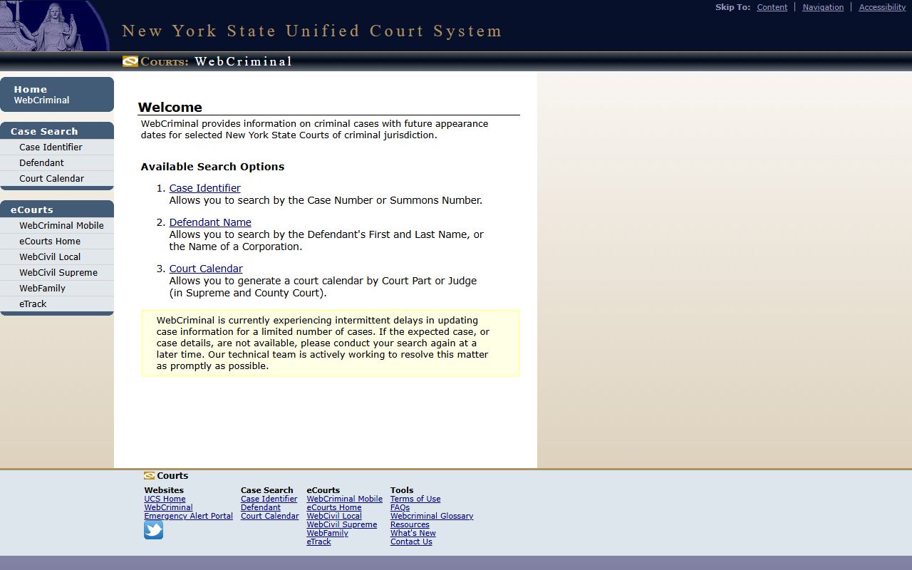 New York WebCriminal portal for Orleans County court records after arrest
