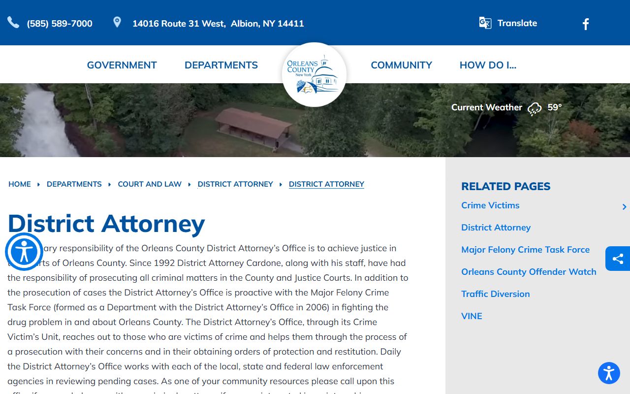 Orleans County District Attorney page for charges after jail arrest