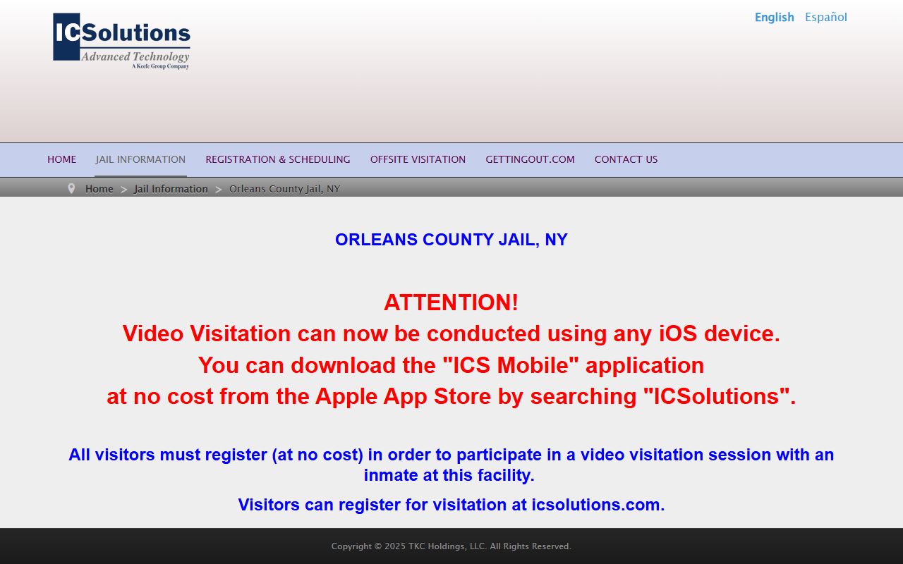 Orleans County Jail visitation vendor page for inmate visits