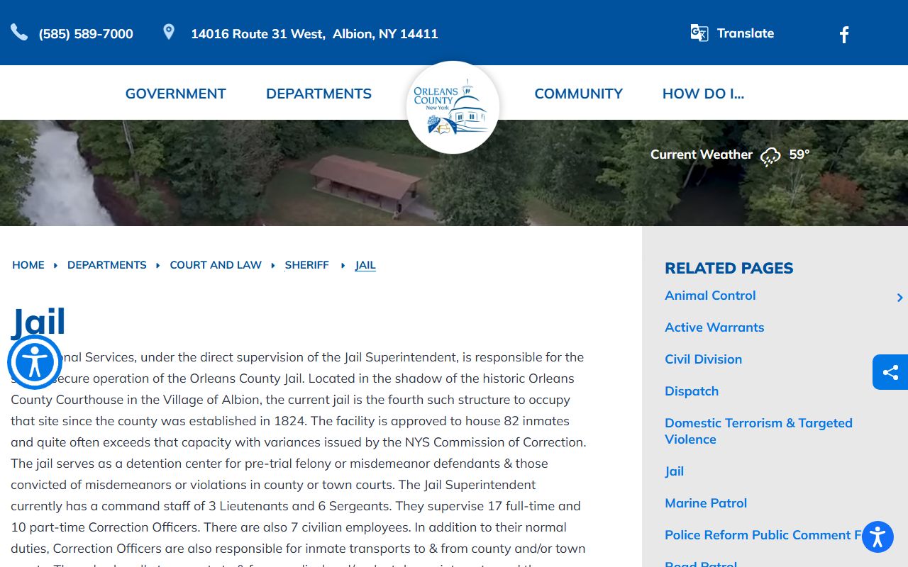 Orleans County inmate population jail page and custody information