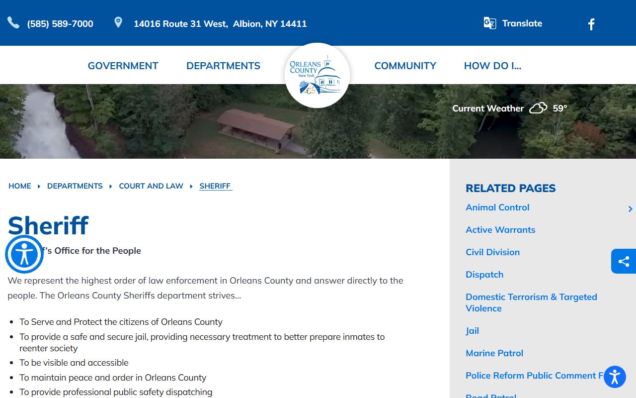 Orleans County inmate records sheriff office contact page