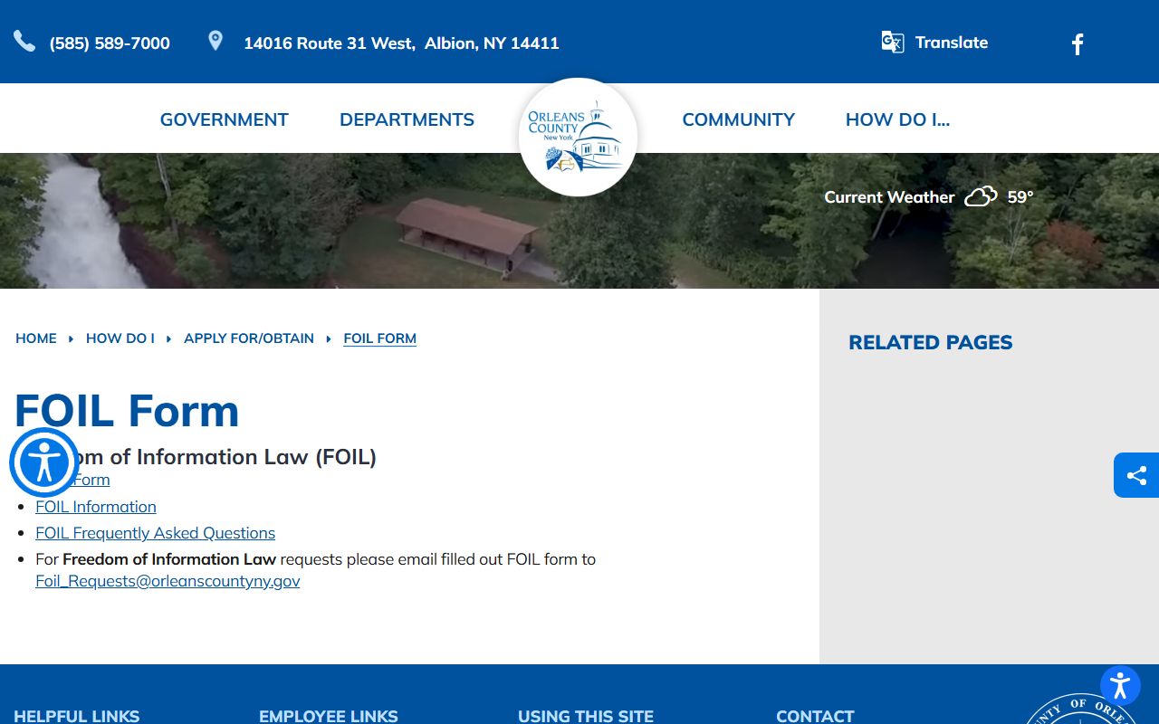 Orleans County inmate records FOIL request page